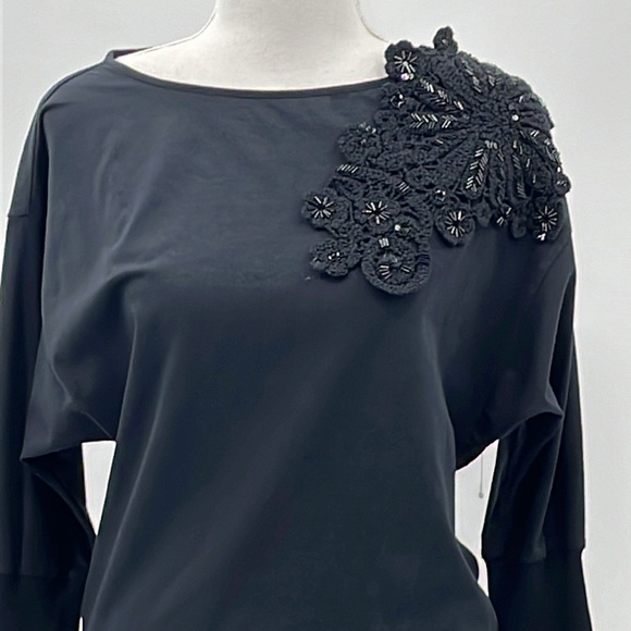 Anteprima Macrame & Beads Long Sleeve Knit Top in Black - Size Small - Picture 2 of 10